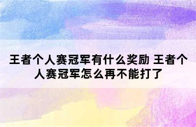 王者个人赛冠军有什么奖励 王者个人赛冠军怎么再不能打了